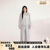 Three 301355 银泰百货 Quarters 灰色通勤女士蕾丝印花连帽卫衣