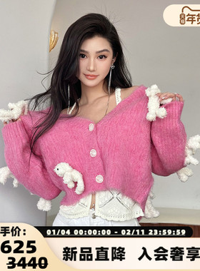 13DE MARZO 秋冬新品女士满身小兔针织开衫300178