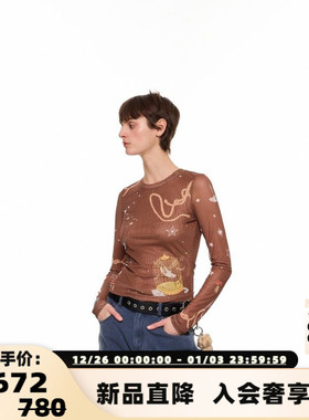 Alexia Sandra 25春夏梦游仙境女士弹力网印花长袖打底上衣301261