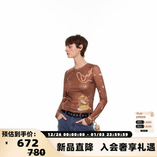 打底上衣301261 25春夏梦游仙境女士弹力网印花长袖 Alexia Sandra