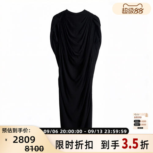 RICKOWENS女士极简气质垂坠褶皱短袖中长连衣裙 银泰百货 301596