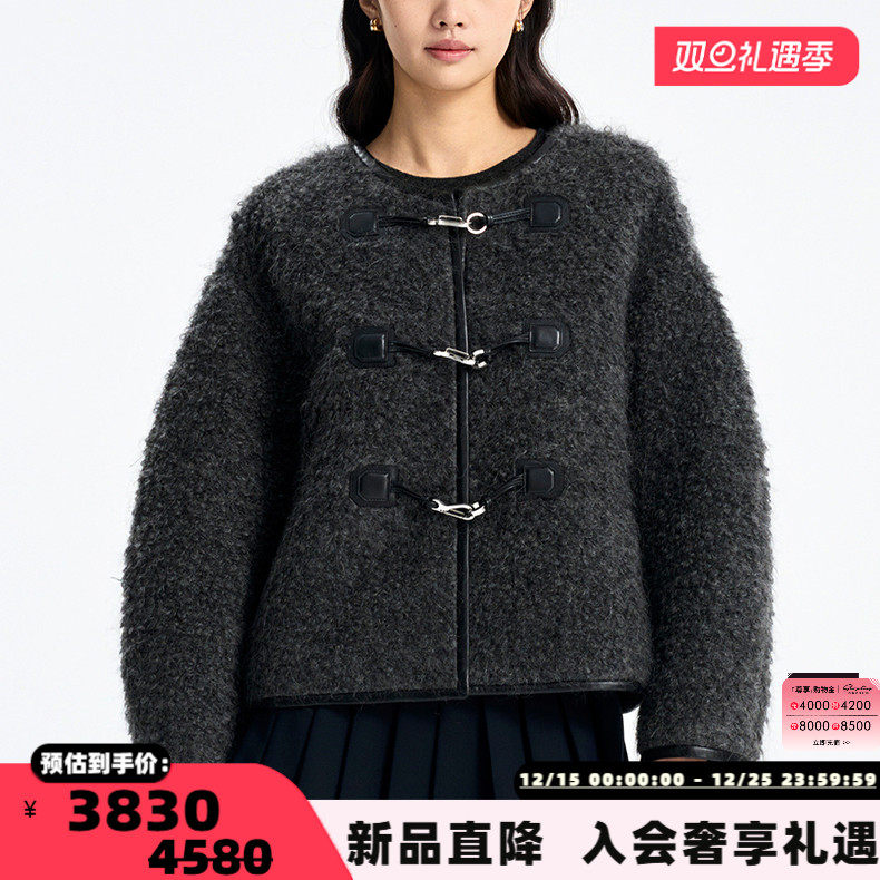 concise-white/简白 25秋冬女士马蹄扣羊毛短外套银泰百货 301257