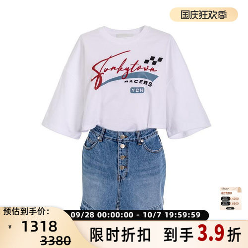 YCH夏季女印花棉质平纹布T恤