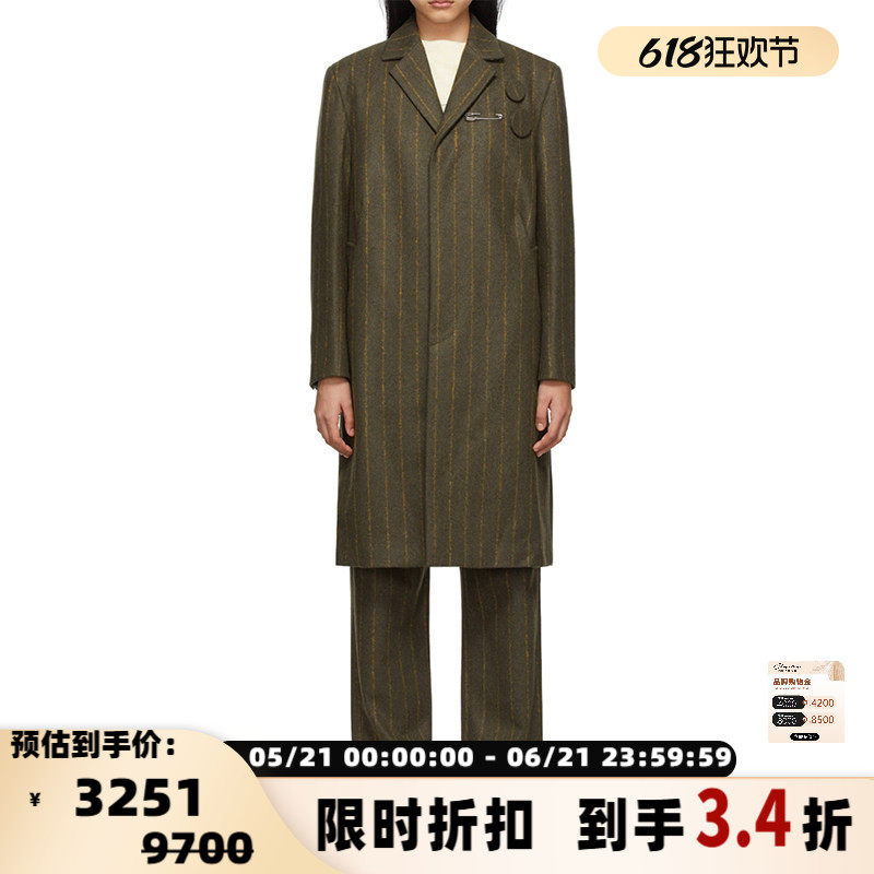 MM6 MAISON MARGIELA 女士羊毛混纺条纹通勤大衣外套银泰 301604