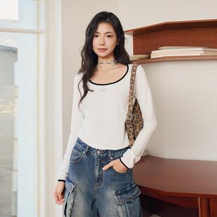 T恤银泰百货精品301355 女士红白撞色烫银logo长袖 Three Quarters