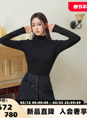 Three Quarters  秋冬女士天丝羊毛烫钻打底衫上衣银泰301355