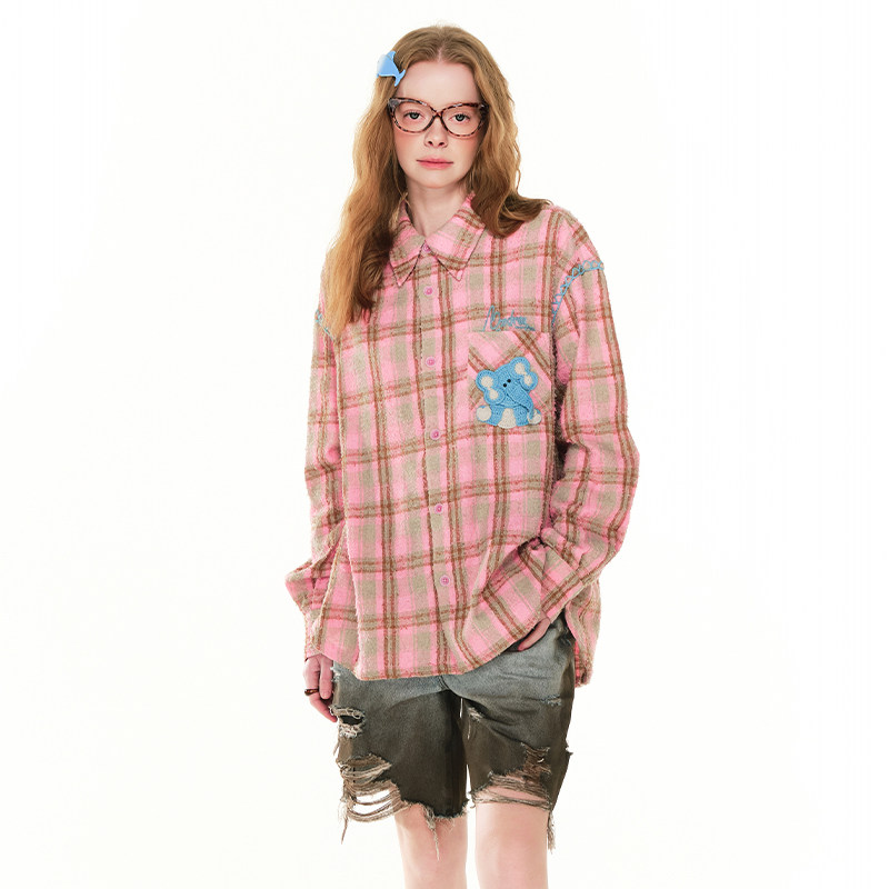 ANDREA MARTIN 春季新款女士粉色毛圈格子破洞大象钩织衬衫301489,女装/女士精品,衬衫,淘宝优惠券,粉丝福利购,淘宝优惠卷