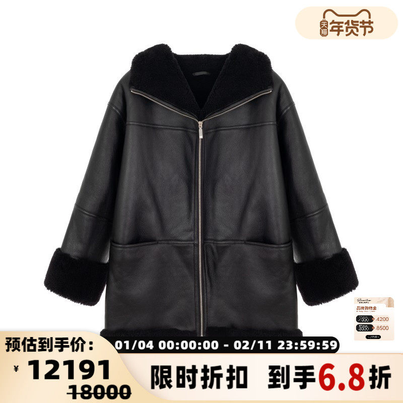 TOTEME春季新款女士中长款黑色皮草外套 银泰百货精品301574,女装/女士精品,短外套,淘宝优惠券,粉丝福利购,淘宝优惠卷