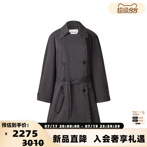 LOW CLASSIC 26春夏女士中长款双排扣棉质风衣大衣 银泰百货