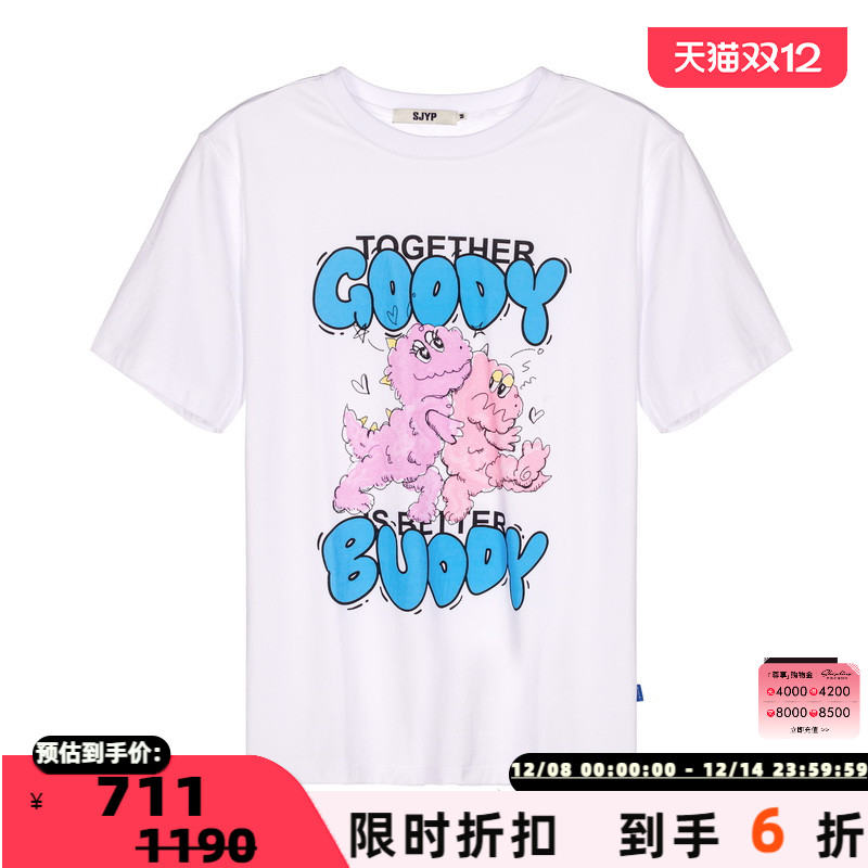 SJYP女士卡通动漫图案短袖T恤