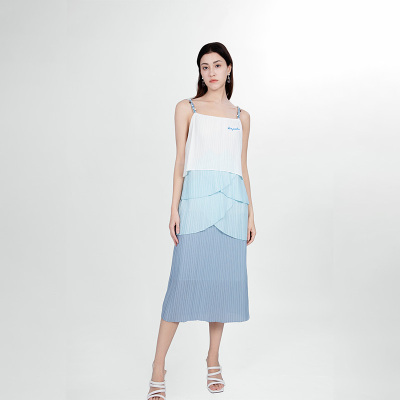 KAR PEISKOS春夏女士渐变色一字领吊带连衣裙银泰百货精品 301600