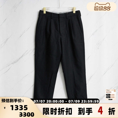 春秋款男士黑色羊毛宽松毛呢西裤
