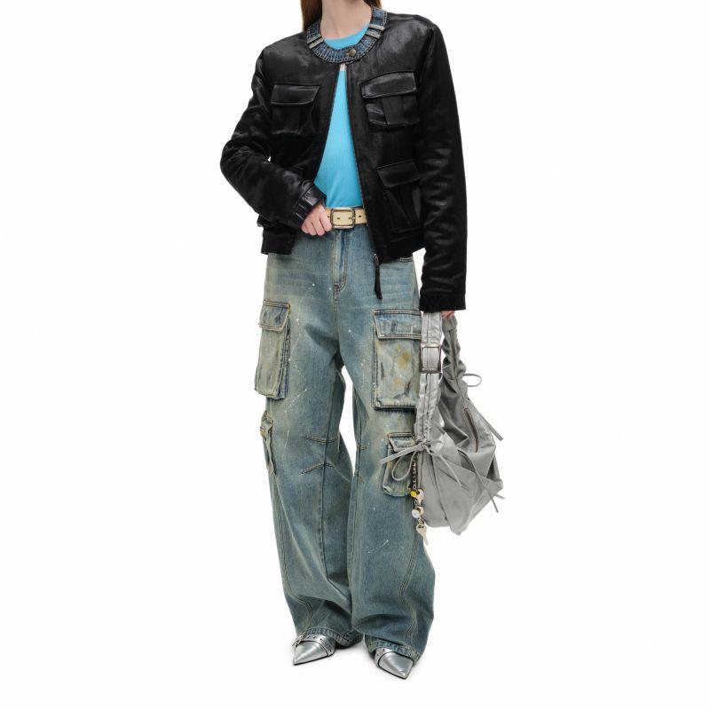 Alexia钳红袖2024春黑色夹克皮衣