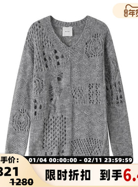 Maca Kaka 秋冬女士不规则镂空针织套头衫银泰百货精品 301577