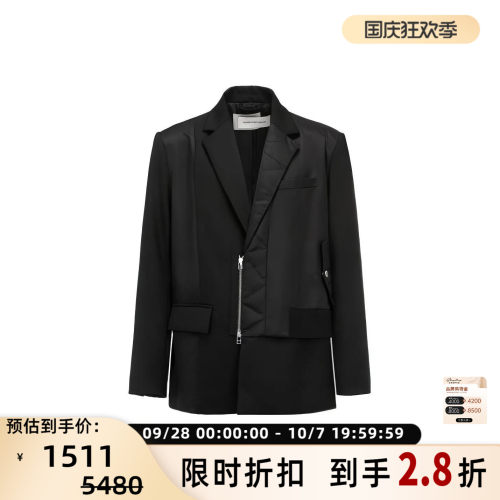 Feng Chen Wang 春秋款男士羊毛混纺拼接拉链西装外套银泰 301596