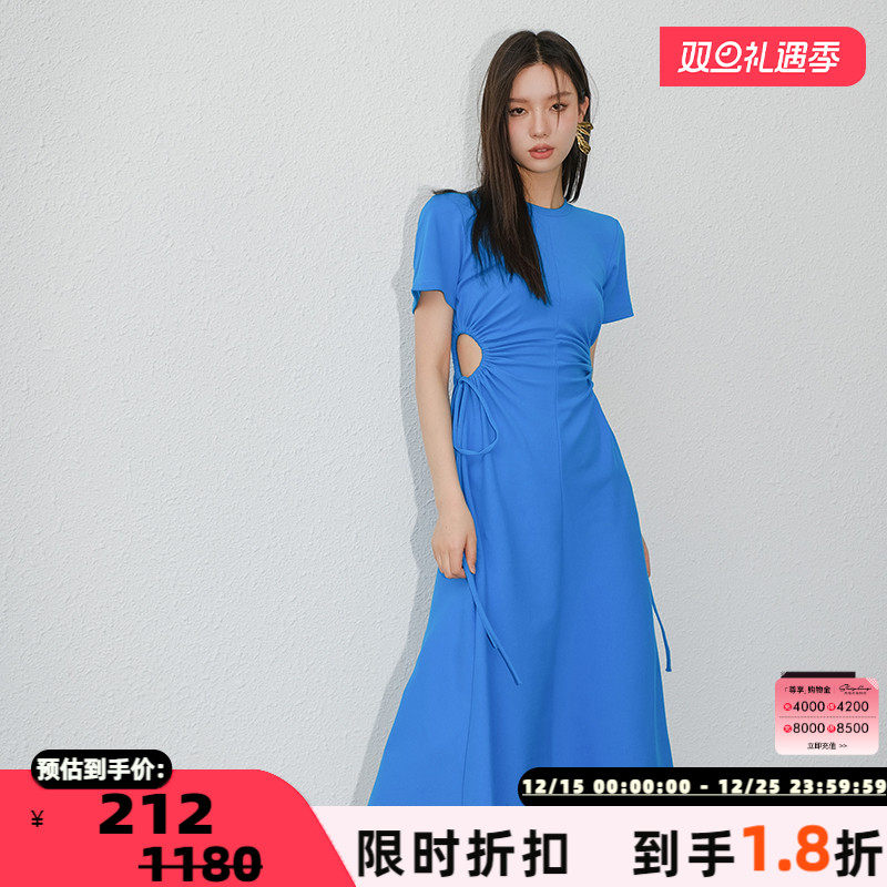 简白短袖纯色长款连衣裙