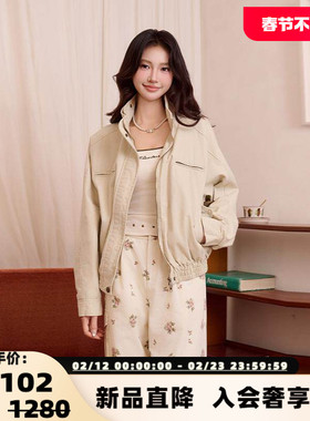 Three Quarters 女士卡其色立领廓形夹克银泰百货 301355