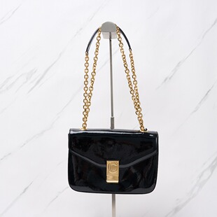 Celine 301596 女士牛皮羊皮拼接漆皮链条包银泰百货精品