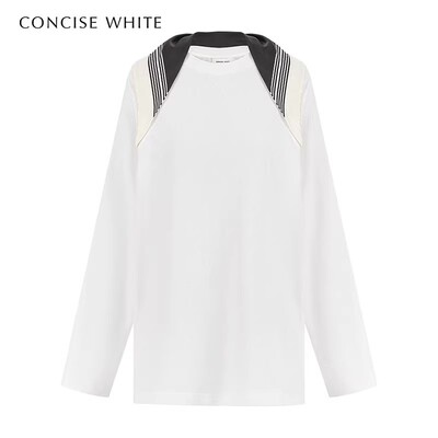 concise-white/简白26春夏新款女士丝巾领廓形T恤衫银泰 301257