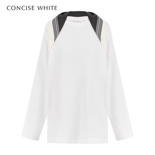 concise-white/简白26春夏新款女士丝巾领廓形T恤衫银泰 301257