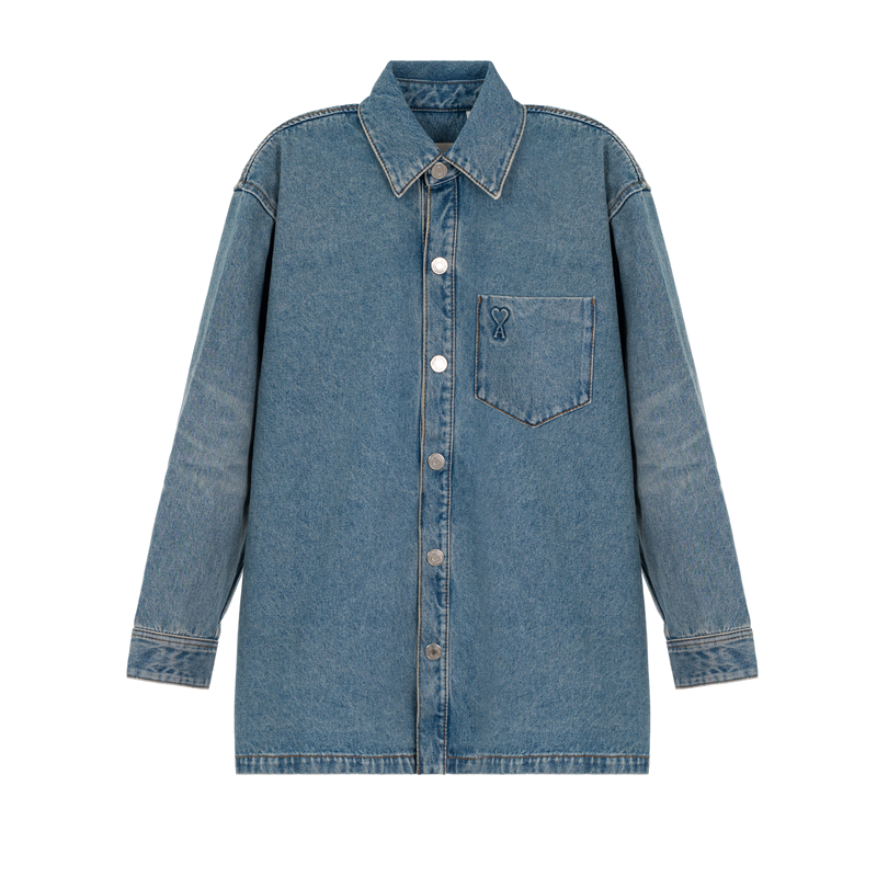 AMI PARIS 秋冬新款女士翻领系扣长袖牛仔衬衫银泰百货 301574