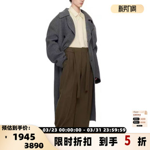 RECTO秋冬新款 银泰百货 女士羊毛混纺百搭高腰配腰带直筒休闲裤