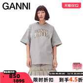 GANNI 春夏棉质落肩流苏LOGO标志女士圆领短袖 T恤银泰百货301574