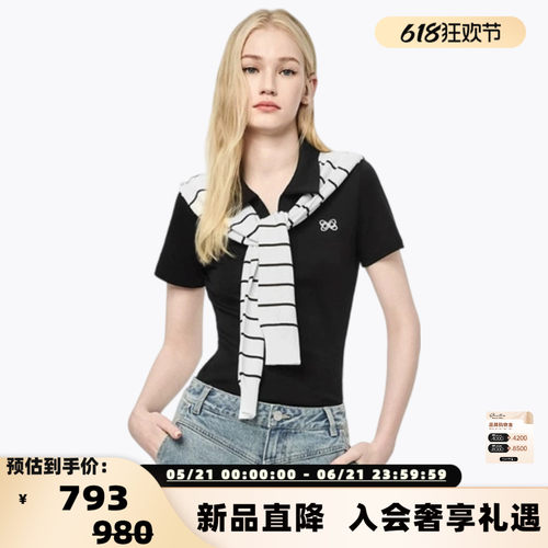 ANN ANDELMAN 女士休闲微宽松披肩两件套短袖T恤上衣银泰 301286