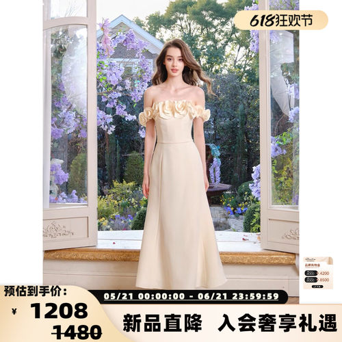 FLO NAKED26春夏女士立体定位花修身露肩礼服连衣裙 银泰 300170