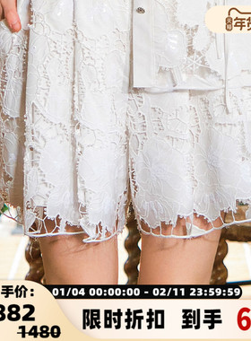 FLONAKED 夏季女士进口花朵蕾丝松紧腰短裤银泰百货 300170