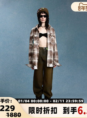 Valeria Obbaco  秋冬情侣款格子破坏做旧衬衫银泰百货301582