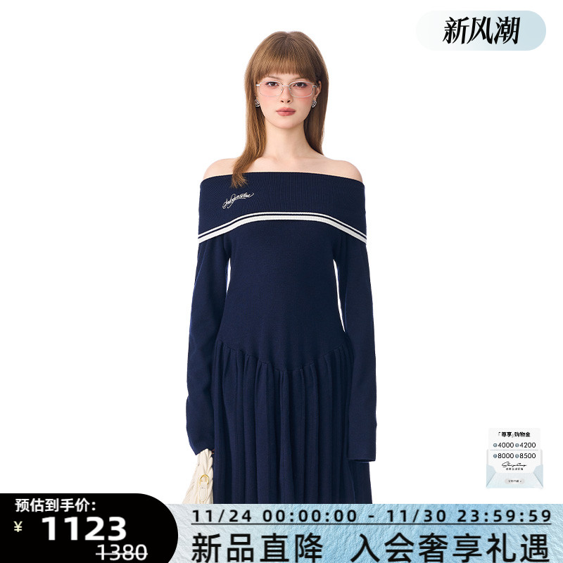 ANDREA MARTIN 25秋冬新款女士一字肩连衣裙银泰百货 301489