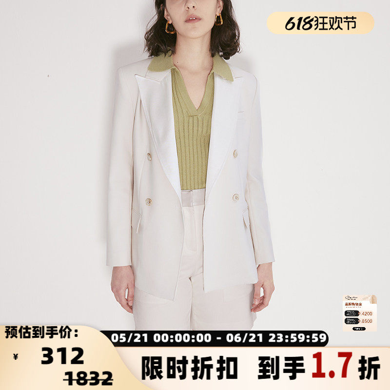INSPIRE&STORIES 春秋浅色撞色西装外套女士双排扣长袖小众西服