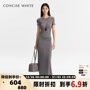 concise 简白25SS系列女士抽褶圆领连衣裙银泰百货301257 white