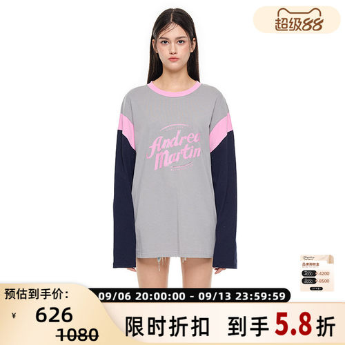 ANDREAMARTIN撞色字母长袖T恤