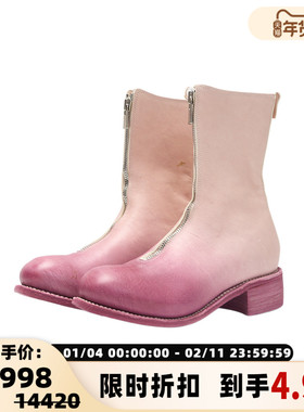 GUIDI潮流简约女士经典后拉链粗跟时尚中筒靴银泰百货 301596