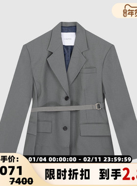 pushBUTTON羊毛腰带收腰两粒扣女士气质西装外套银泰百货 301604