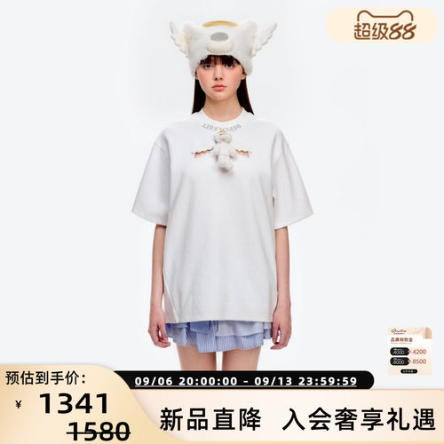13 DE MARZO春夏女士天使恶魔胸前镂空短袖T恤银泰 300178