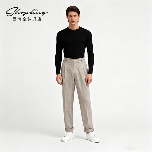 BC/Brunello Cucinelli 秋冬男士时尚舒适压褶锥形休闲裤银泰