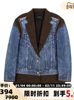 pushBUTTON 女士牛仔拼接西服领单排扣休闲外套银泰百货301574