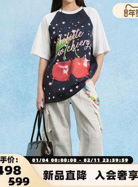 Sofitte新款女士樱桃星星印花插肩撞色短袖T恤上衣银泰百货301355