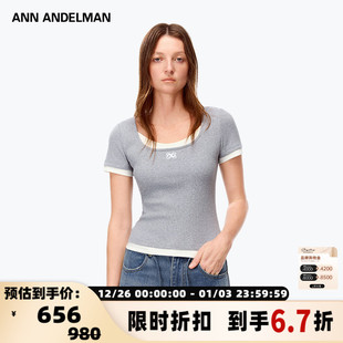拼接方领短T恤银泰百货301286 25春夏女士修身 ANN ANDELMAN