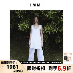 连衣裙 设计师品牌 布花边无袖 女士衬衫 300124 IMMI