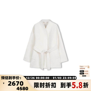 CONCISE 秋冬女士羊毛立领落肩系带毛呢外套301257 WHITE