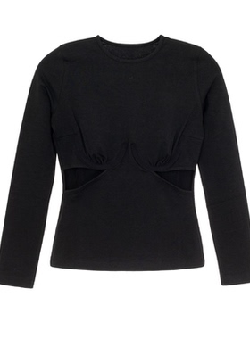 pushBUTTON潮流时尚女士露腰修身长袖针织T恤上衣 银泰百货301574