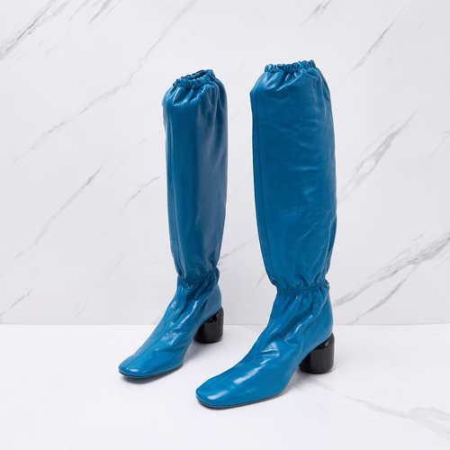 Jil Sander女士经典皱褶圆头及膝长靴高筒靴银泰百货精品 301596