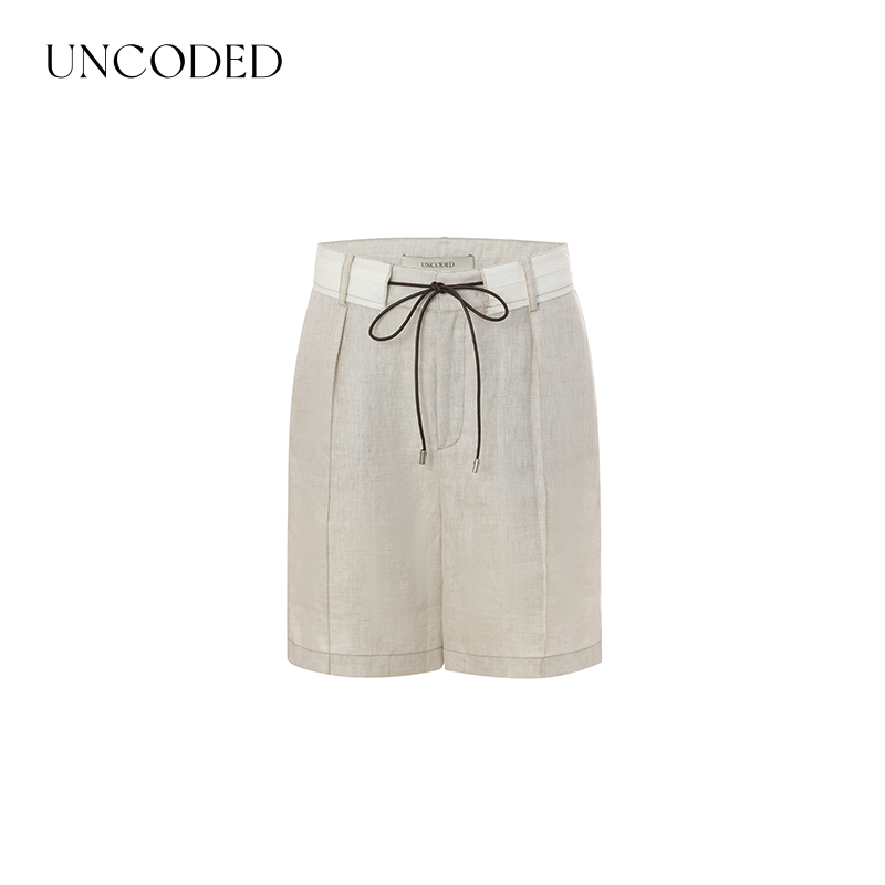 UNCODED 2025春夏女士撞色腰头西装亚麻短裤银泰百货精品301590