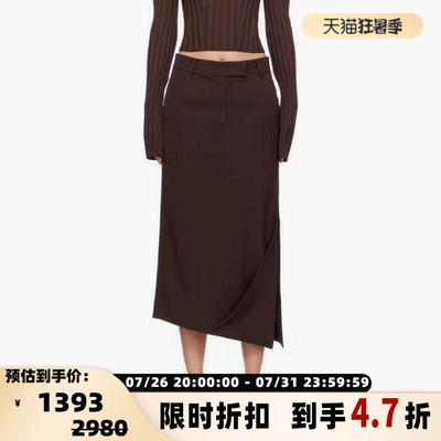 RECTO 秋冬新款女士羊毛小众设计不对称设计感及膝半裙银泰百货