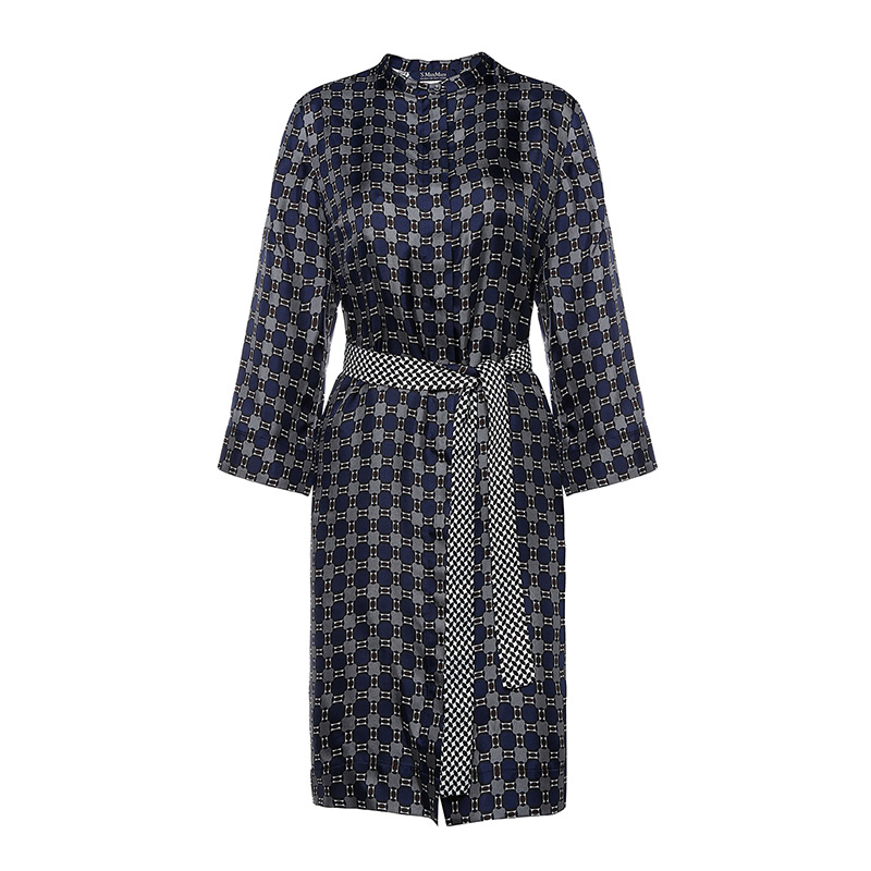 S' MaxMara É£²ÏË¿²ÄÖʼ¸ºÎÓ¡»¨Í¼°¸Å®Ê¿¾Å·ÖÐäÁ¬ÒÂÈ¹ÒøÌ©