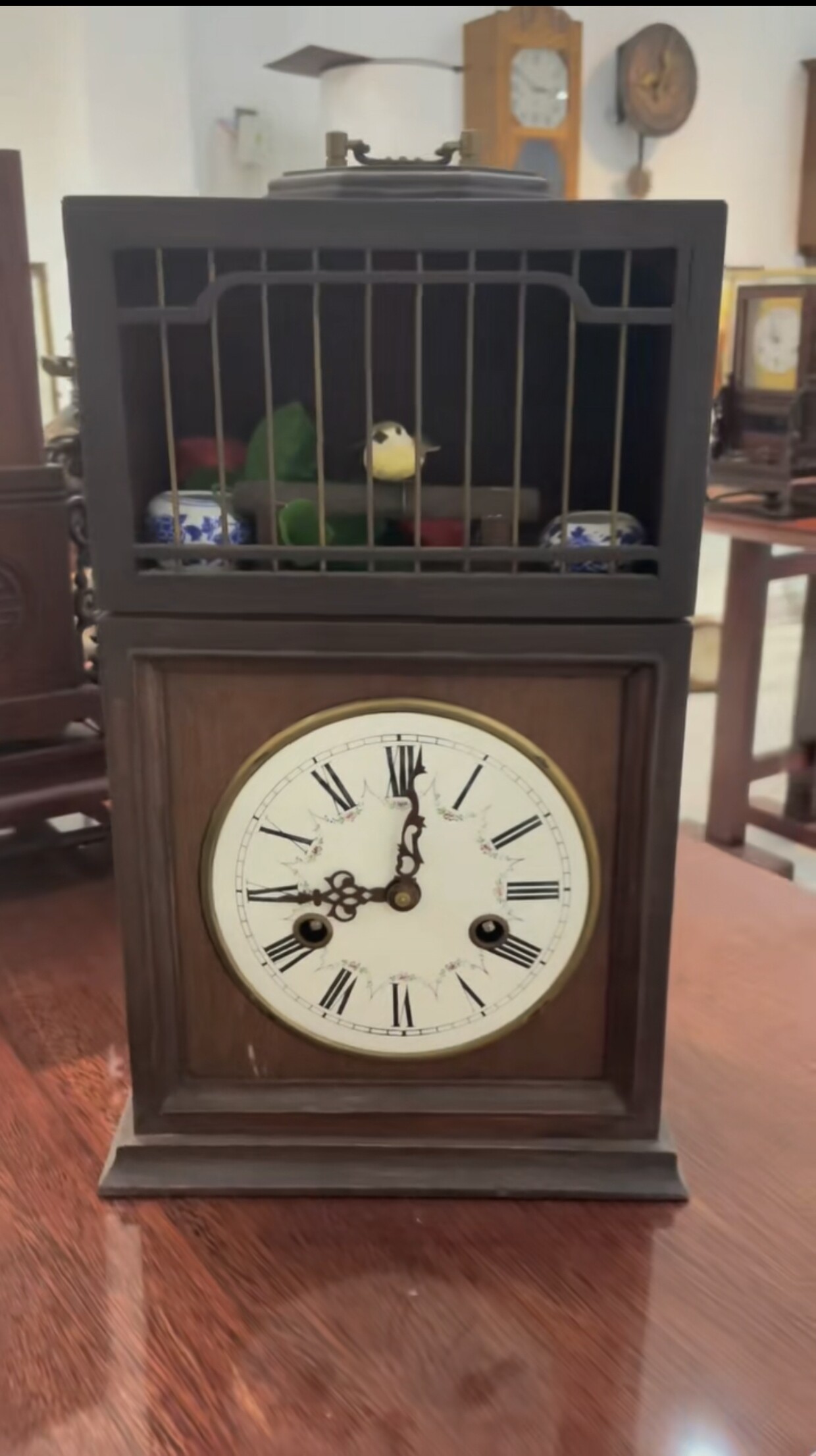 艾古典新品 欧式 仿古 机械 机械鸟鸣钟 手提鸟笼子钟